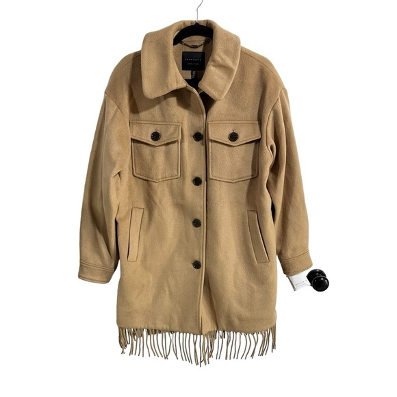 Sanctuary Camel Fringe Wool Blend Coat Size Small NWT - Picture 3 of 10